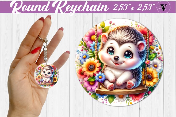 Round keychain | Cute Animals on swings example image 1