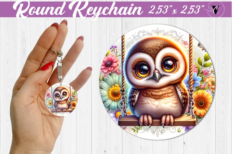 Round keychain | Cute Animals on swings example image 1