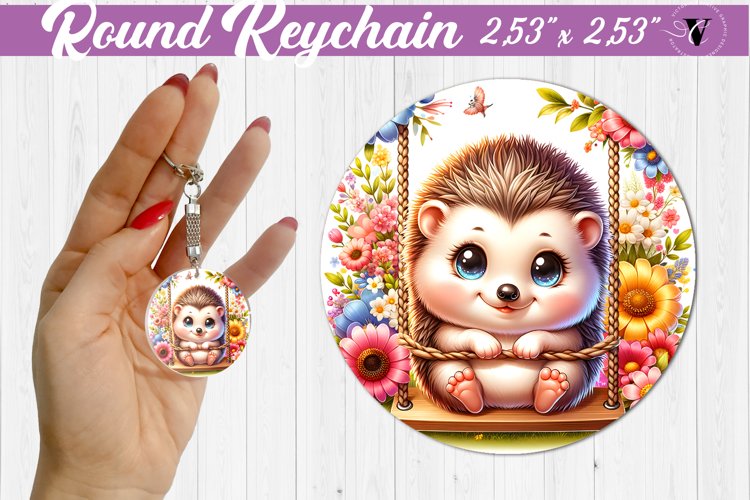 Round keychain | Cute Animals on swings example image 1