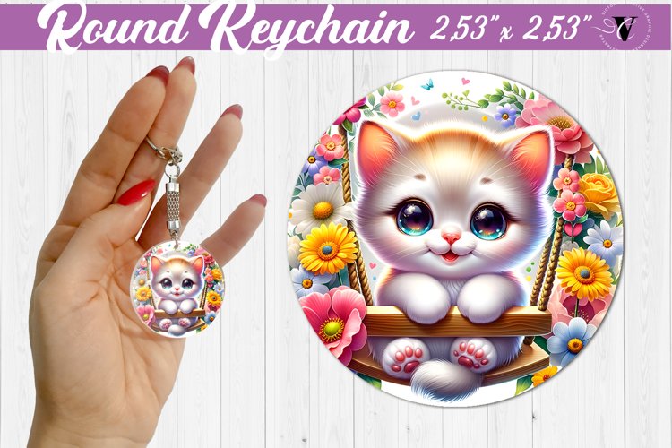 Round keychain | Cute Animals on swings example image 1