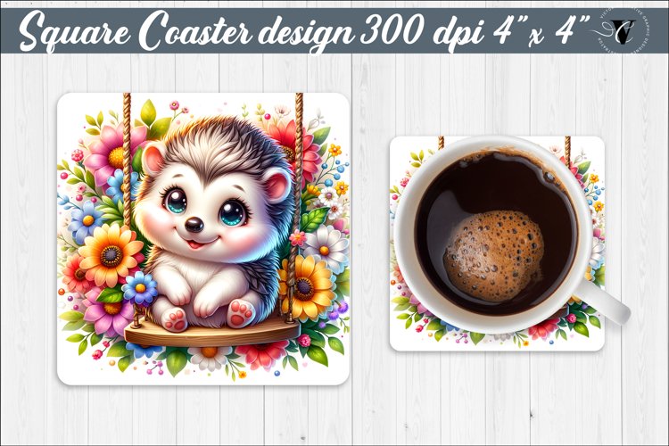 Square Coaster | Animals on swings | Baby animals example image 1
