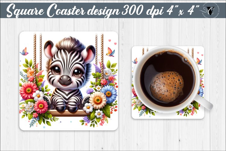 Square Coaster | Animals on swings | Baby animals example image 1
