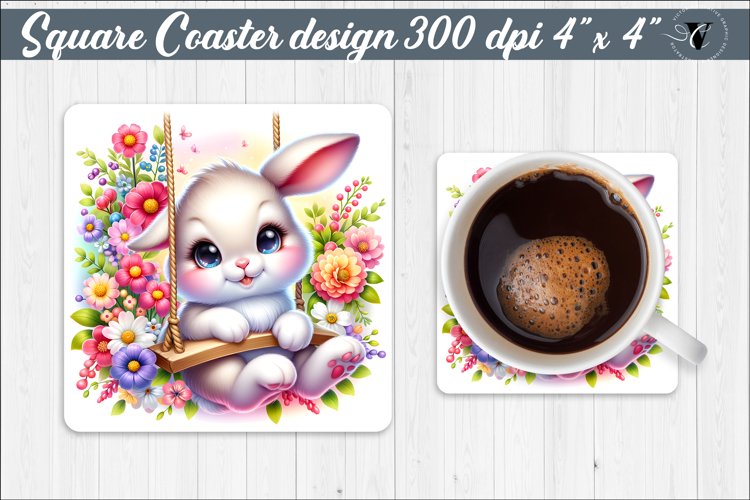 Square Coaster | Animals on swings | Baby animals example image 1