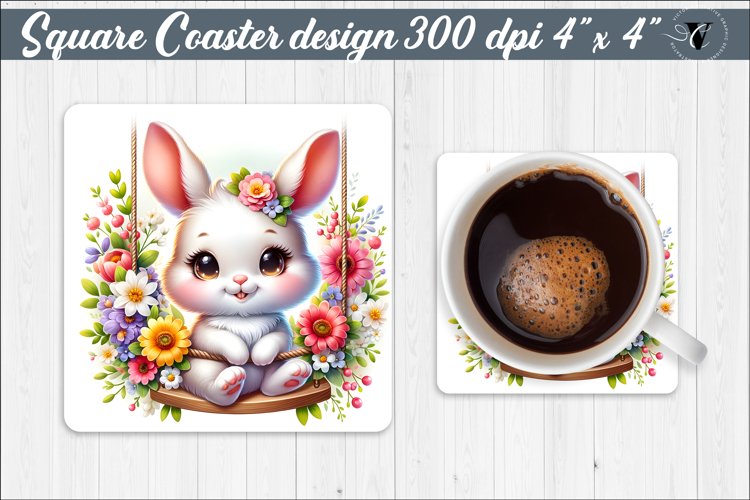 Square Coaster | Animals on swings | Baby animals example image 1