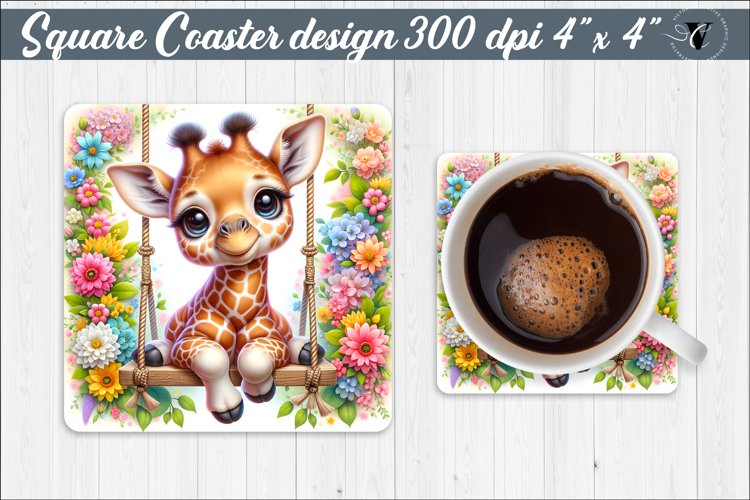 Square Coaster | Animals on swings | Baby animals example image 1