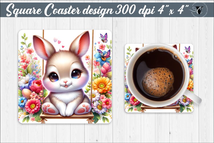 Square Coaster | Animals on swings | Baby animals example image 1