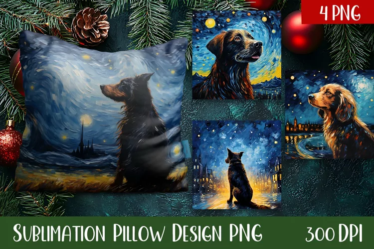 Christmas Puppy Watercolour Pillow Design, dog