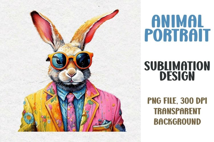 Animal Portrait Clipart, Bunny, PNG file, Sublimation Des