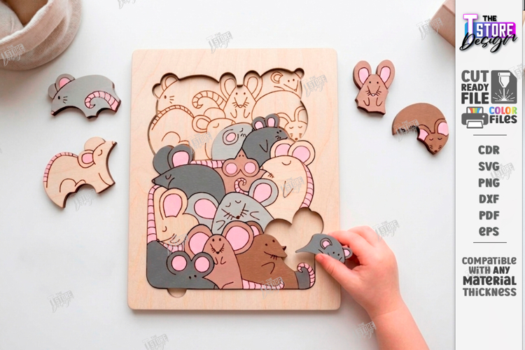 Rats Puzzle Game Laser Cut | Montessori Toy | Kids Laser