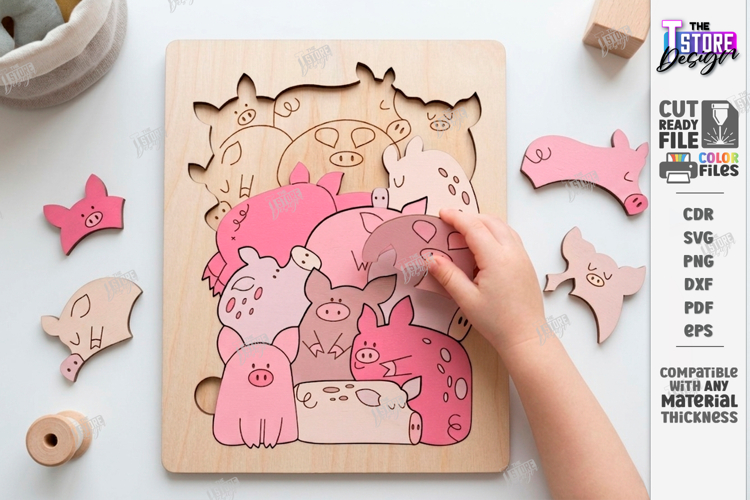 Pigs Puzzle Game Laser Cut | Montessori Toy | Kids Laser
