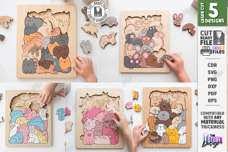 Animal Puzzle Laser Cut Bundle | Montessori Toy | Kids Laser