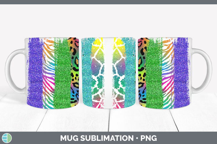 Animal Rainbow Animal Print Brush Mug Wrap Sublimation Coffe