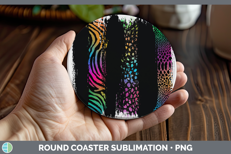 Animal Rainbow Animal Print Brush Round Coaster Sublimation