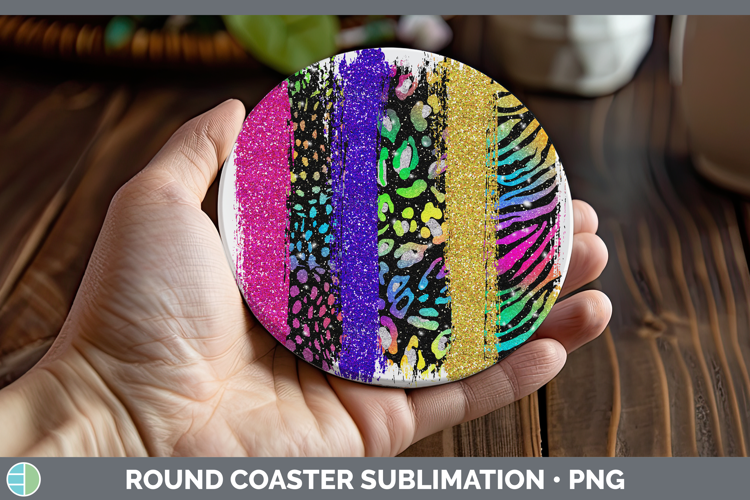 Animal Rainbow Animal Print Brush Round Coaster Sublimation