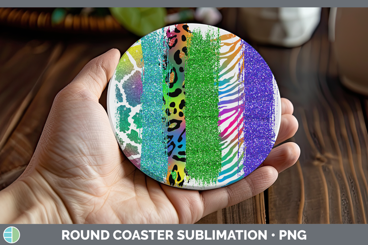 Animal Rainbow Animal Print Brush Round Coaster Sublimation