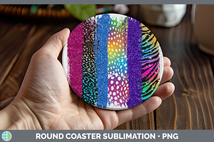 Animal Rainbow Animal Print Brush Round Coaster Sublimation