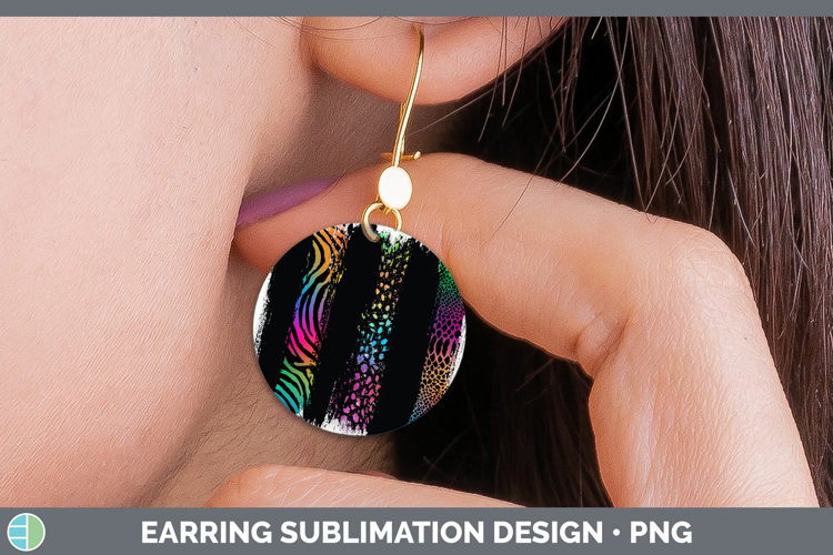 Animal Rainbow Animal Print Brush Round Earrings Sublimation