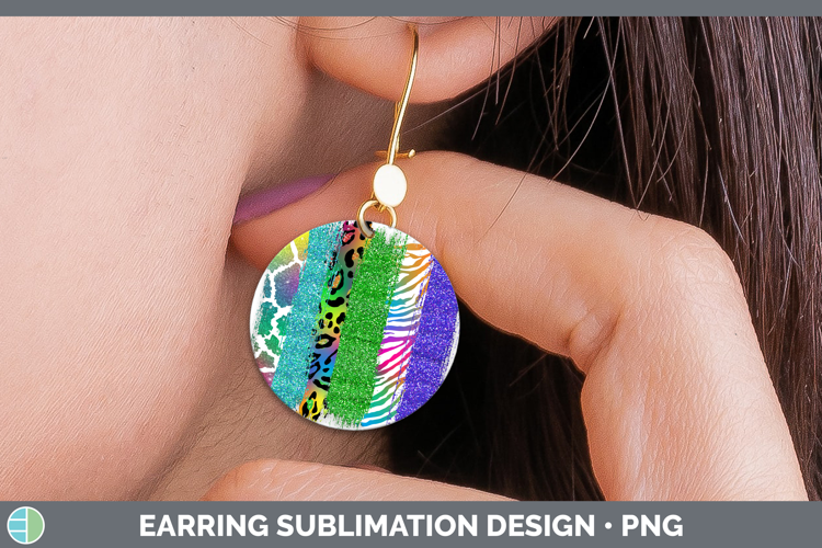 Animal Rainbow Animal Print Brush Round Earrings Sublimation