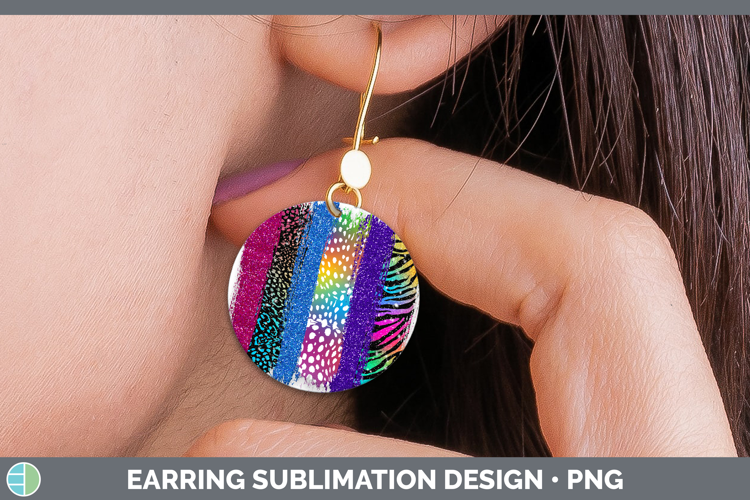 Animal Rainbow Animal Print Brush Round Earrings Sublimation