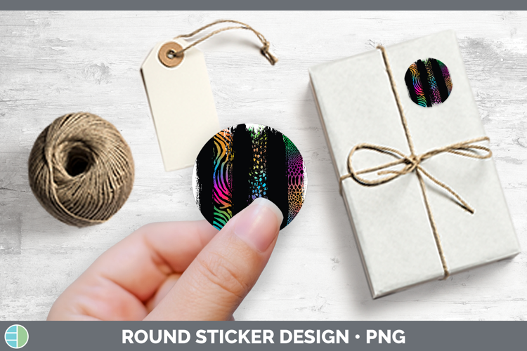Animal Rainbow Animal Print Brush Stickers | Round Labels De
