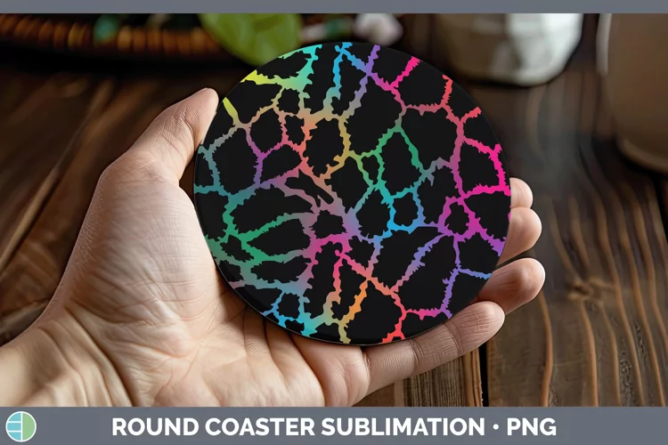 Animal Rainbow Giraffe Print Round Coaster Sublimation Coast