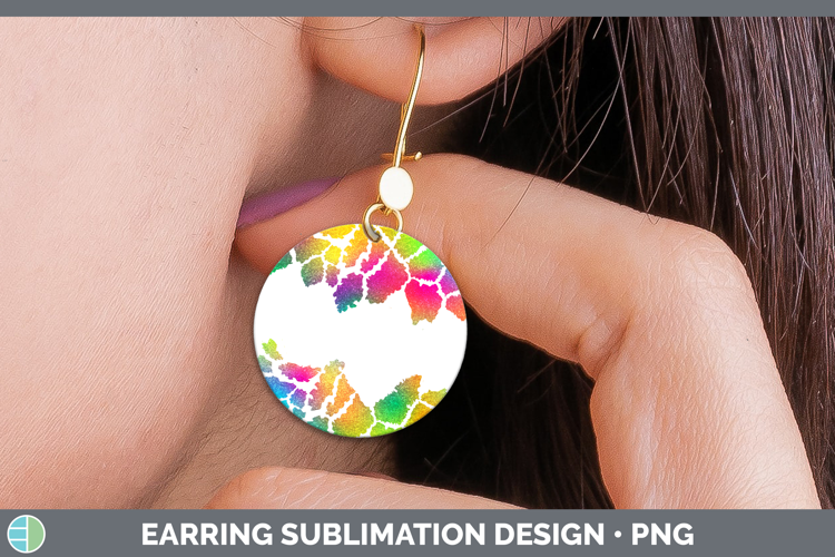 Animal Rainbow Giraffe Print Round Earrings Sublimation Earr