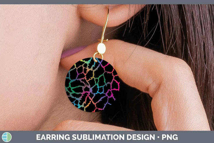 Animal Rainbow Giraffe Print Round Earrings Sublimation Earr