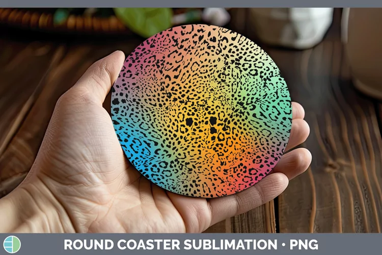 Animal Rainbow Jaguar Print Round Coaster Sublimation Coaste