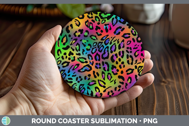 Animal Rainbow Leopard Print Round Coaster Sublimation Coast