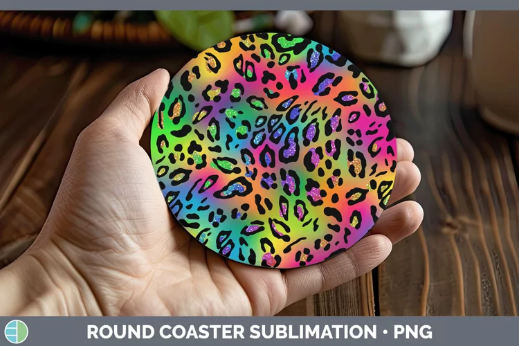Animal Rainbow Leopard Print Round Coaster Sublimation Coast