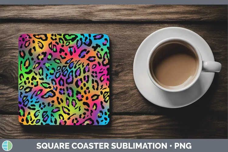Animal Rainbow Leopard Print Square Coaster Sublimation Coas