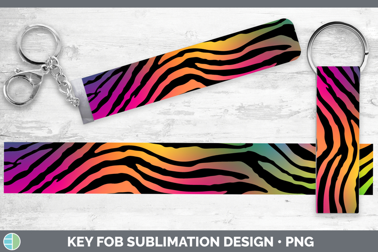 Animal Rainbow Zebra Print Key Fob Sublimation Wristlet Desi