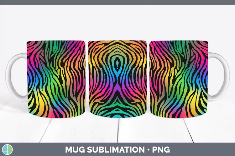 Animal Rainbow Zebra Print Mug Wrap Sublimation Coffee Cup D