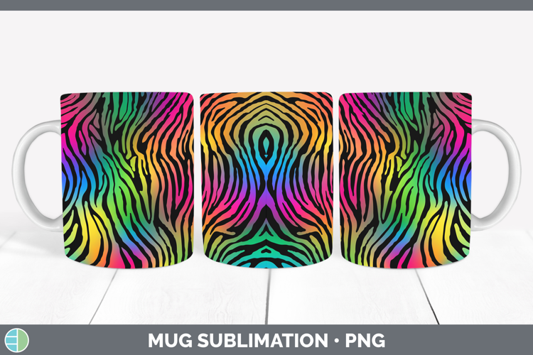 Animal Rainbow Zebra Print Mug Wrap Sublimation Coffee Cup D