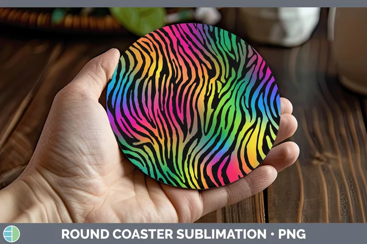 Animal Rainbow Zebra Print Round Coaster Sublimation Coaster