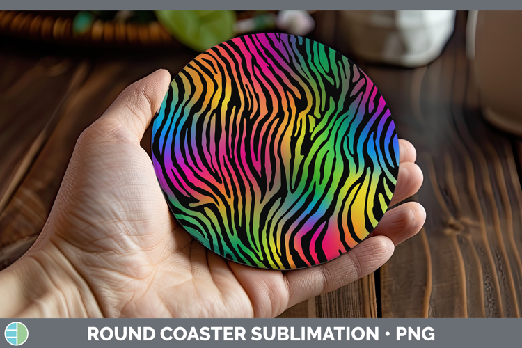 Animal Rainbow Zebra Print Round Coaster Sublimation Coaster