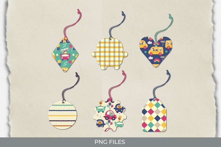 Animal Riding a Car Seamless Pattern Shaped Tags