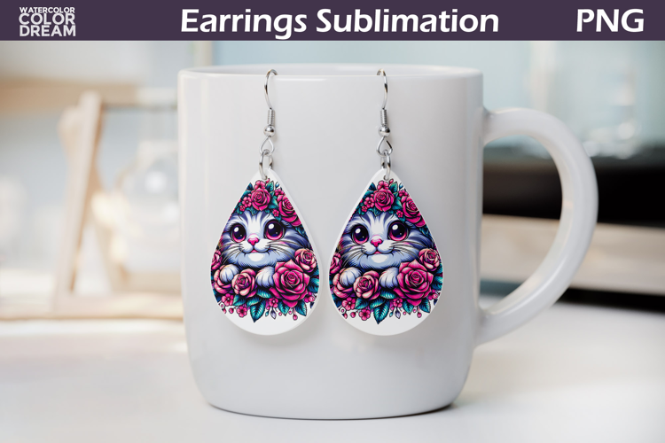 Cat Teardrop Earrings | Animal Flowers Earrings