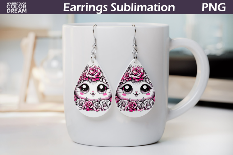 Cat Teardrop Earrings | Animal Flowers Earrings