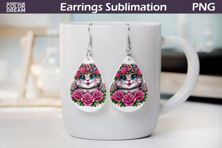 Cat Teardrop Earrings | Animal Flowers Earrings