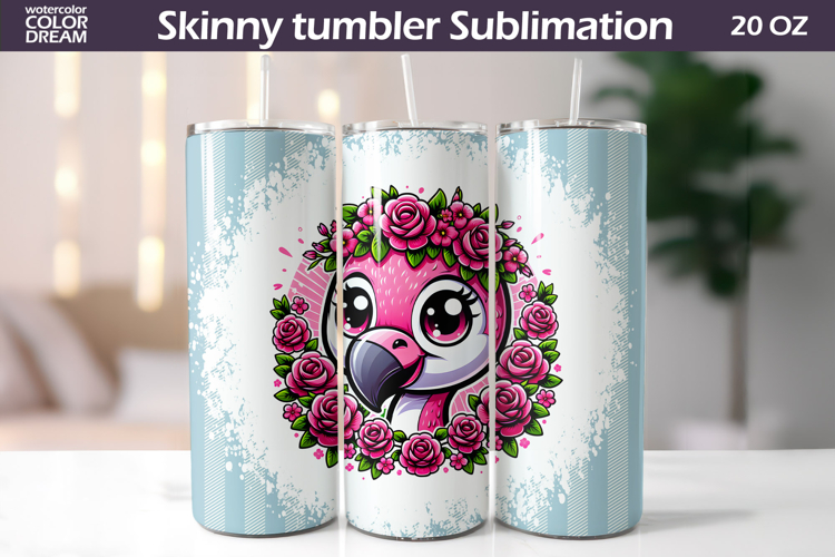 Cute Flamingo Tumbler Wrap | Animal Floral Tumbler example image 1