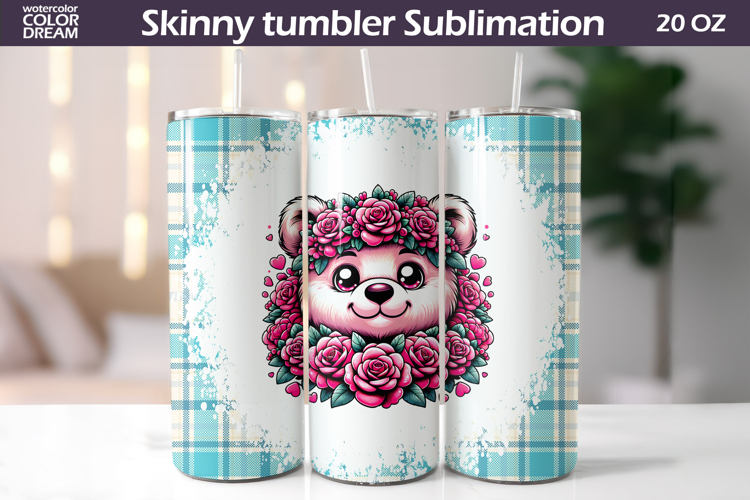 Bear Floral Tumbler Wrap | Animal Floral Tumbler