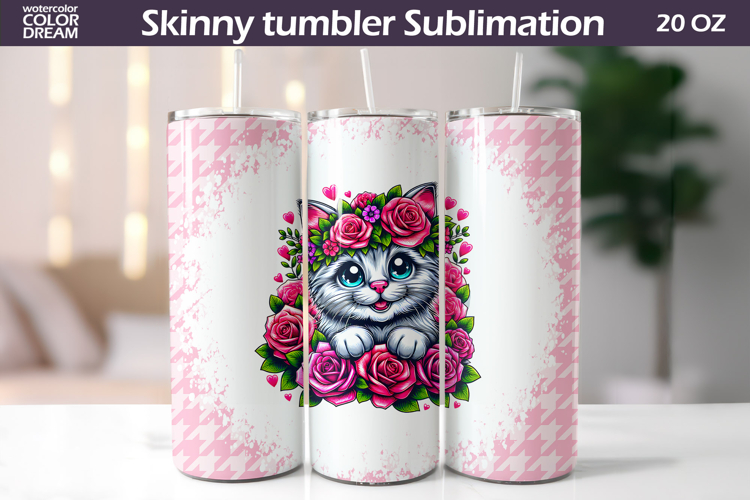 Cat Floral Tumbler Wrap | Animal Floral Roses Tumbler