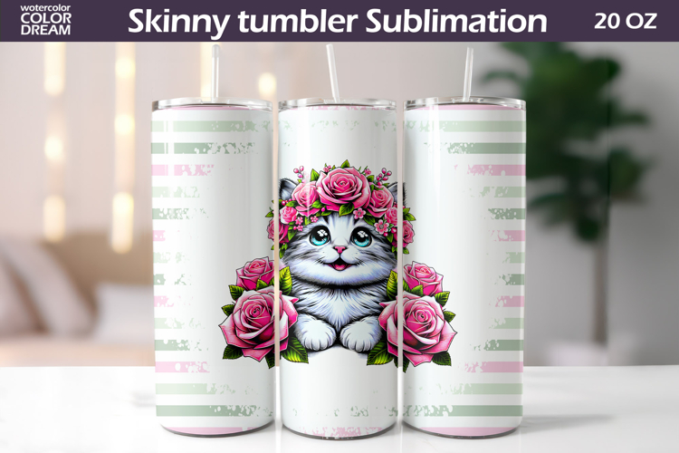 Cat Floral Tumbler Wrap | Animal Floral Roses Tumbler