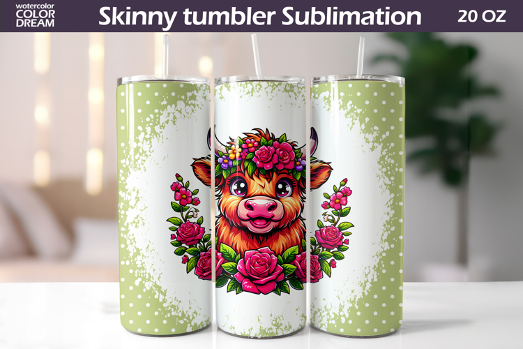 Highland Cow Floral Tumbler Wrap | Animal Roses Tumbler