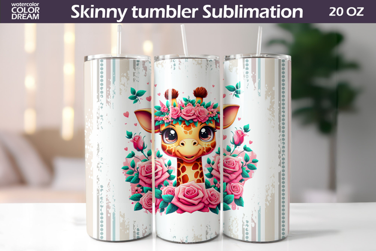 Baby Giraffe Tumbler Wrap | Animal Floral Tumbler