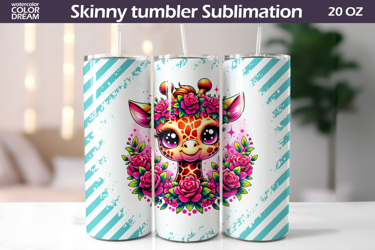 Giraffe Floral Tumbler Wrap | Animal Floral Tumbler
