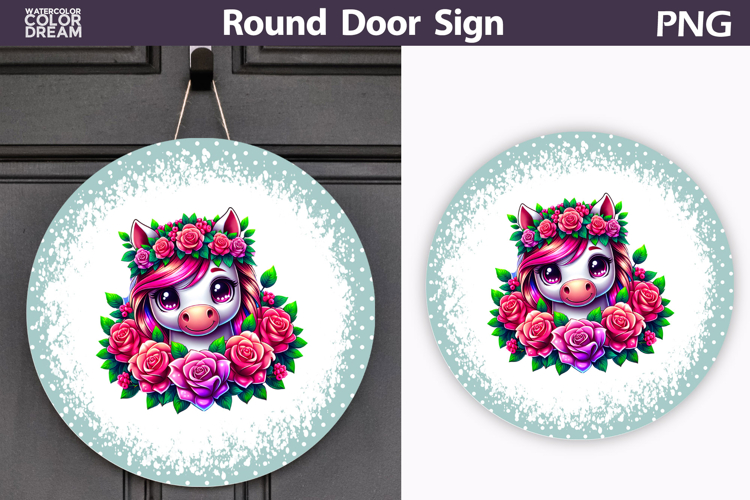 Horse Floral Door Sign | Round Sublimation PNG