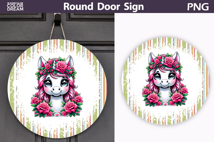 Horse Floral Door Sign | Round Sublimation PNG