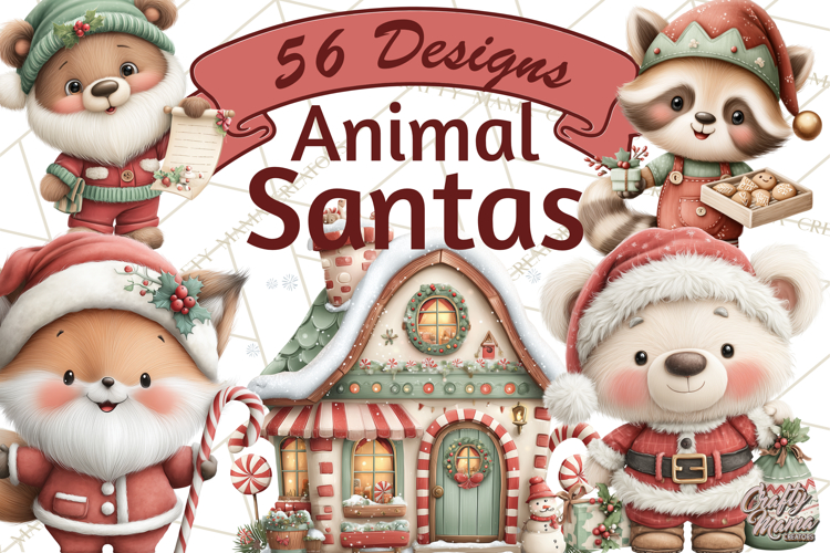 Christmas Animal Santa and Elves Mini World Clipart PNG